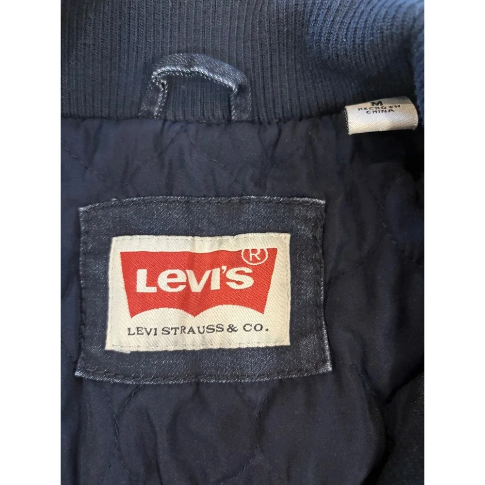 Levis Mens‎ Dark Wash Denim Quilted Field Jacket Blue Medium Utility